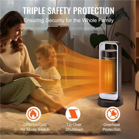 Electric Space Heater with Thermostat Remote, 1000W/1500W 2-Level Adjustable - Picture 4 of 8